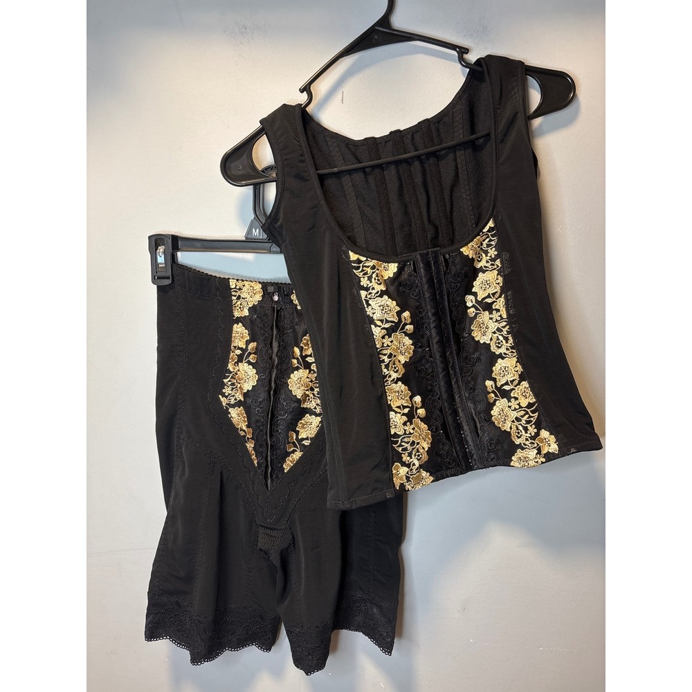 Ornate Corset Bustier Flexible Boning Set Gothic Victorian High Waist Shorts